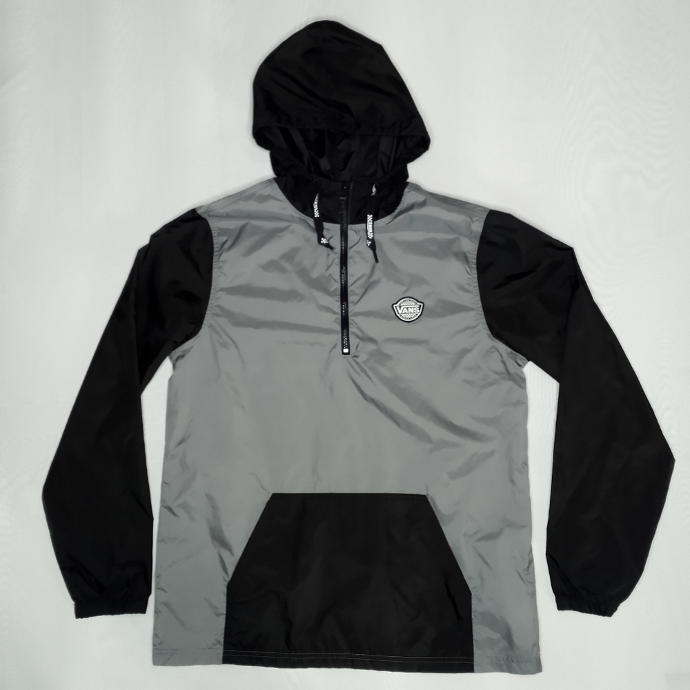 Vans 1/4 Zip Pullover Windbreaker Jacket Men's Medium Grey/Black High Neck Hood